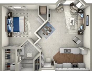 One bedroom Deluxe floor plan
